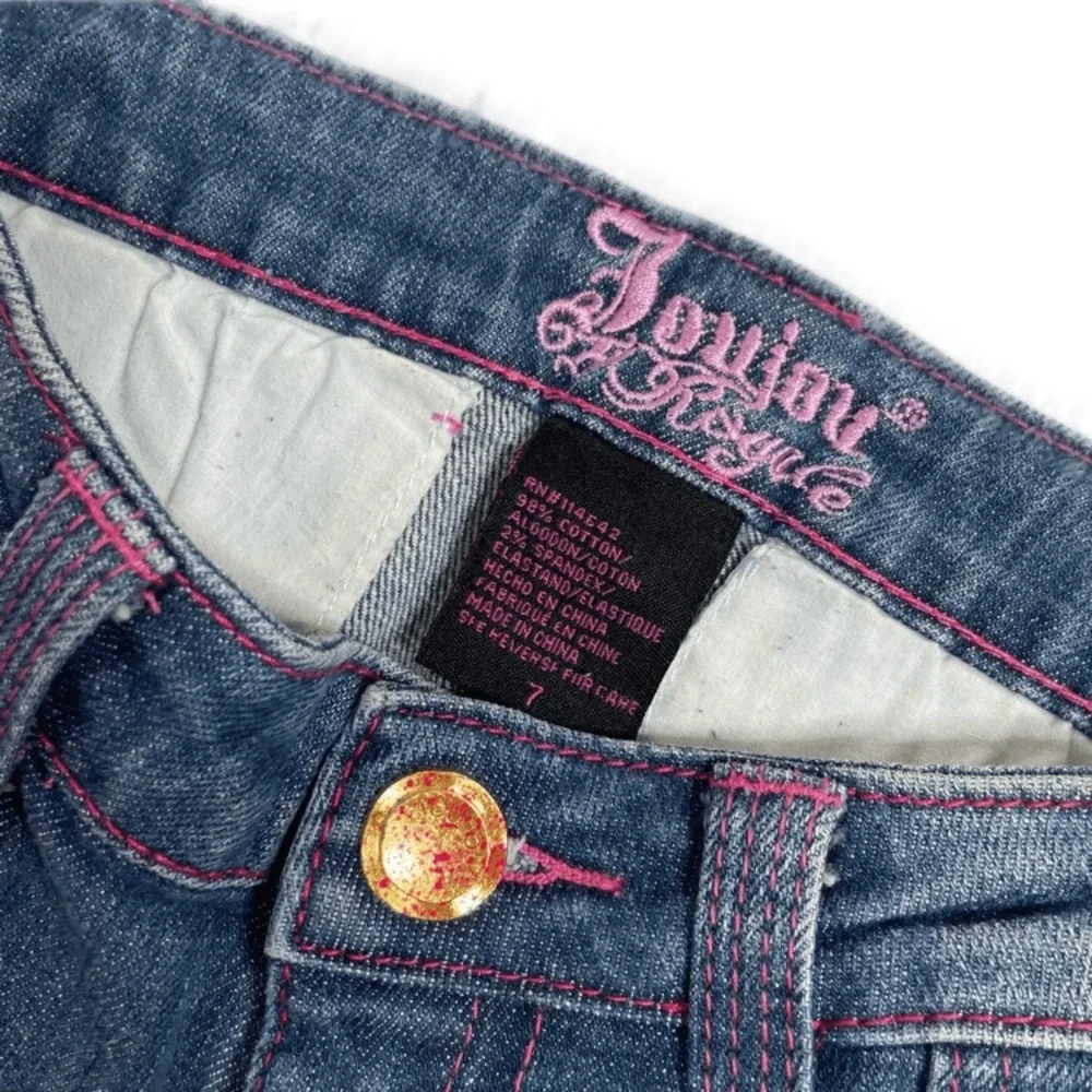Vintage Y2K Jeans Pink Embroidered Distressed Medium Wash Denim Girls Size